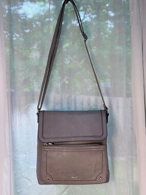 Relic Crossbody Messenger Bag-Gray Faux Leather-Flap Front + Built-in Wallet EUC